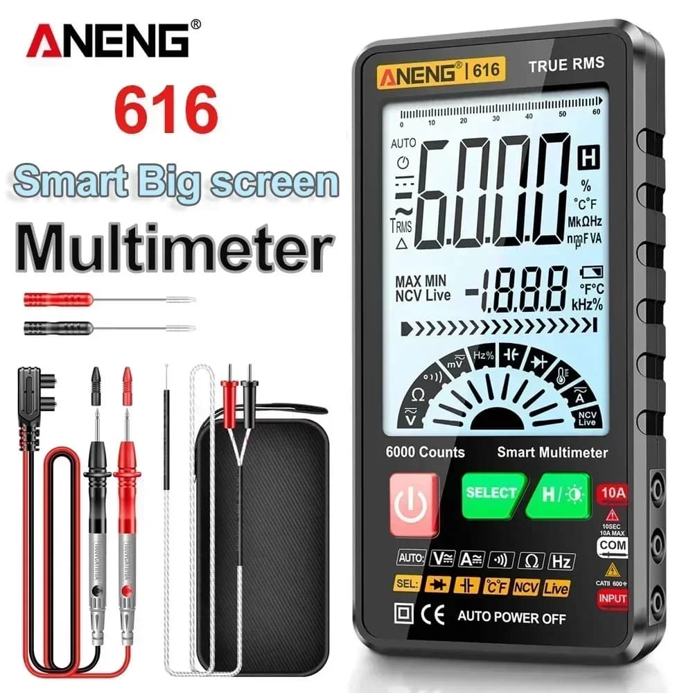 ANENG 616 Digital Multimeter 6000 Counts AC/DC Voltage Current Tester NCV Voltmeter Ohm Capacitance Large Screen Multimetro Tool