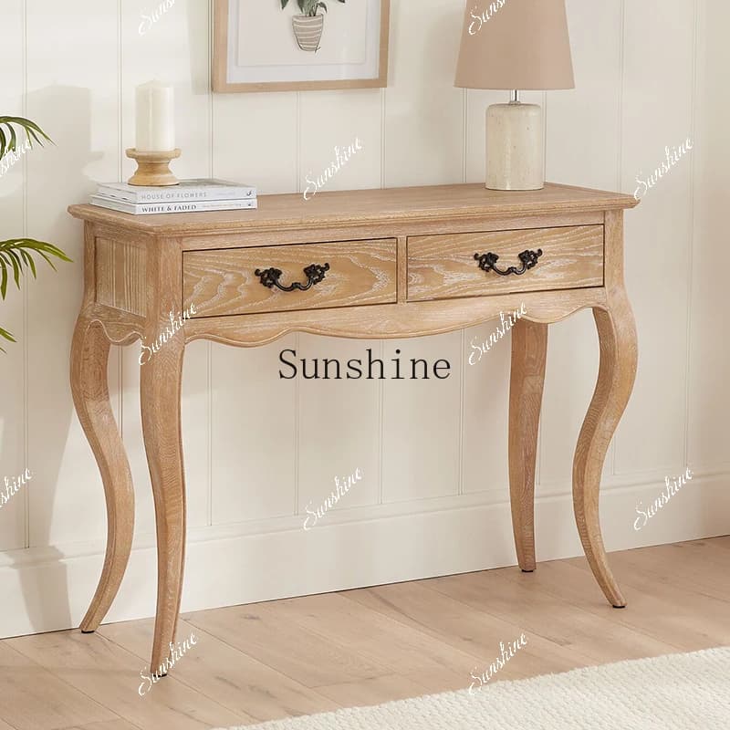 American country bedroom solid wood dresser storage makeup table mirror integrated French retro old small apartment FT
