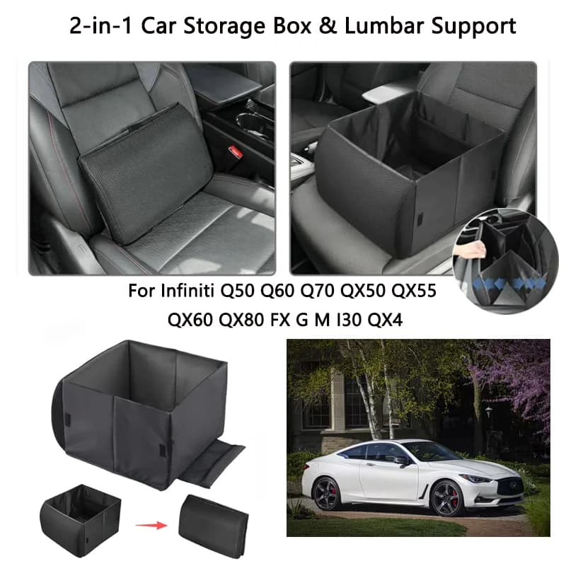 Storage box car lumbar support two in one storage box For Infiniti Q50 Q60 Q70 QX50 QX55 QX60 QX80 FX G M I30 QX4