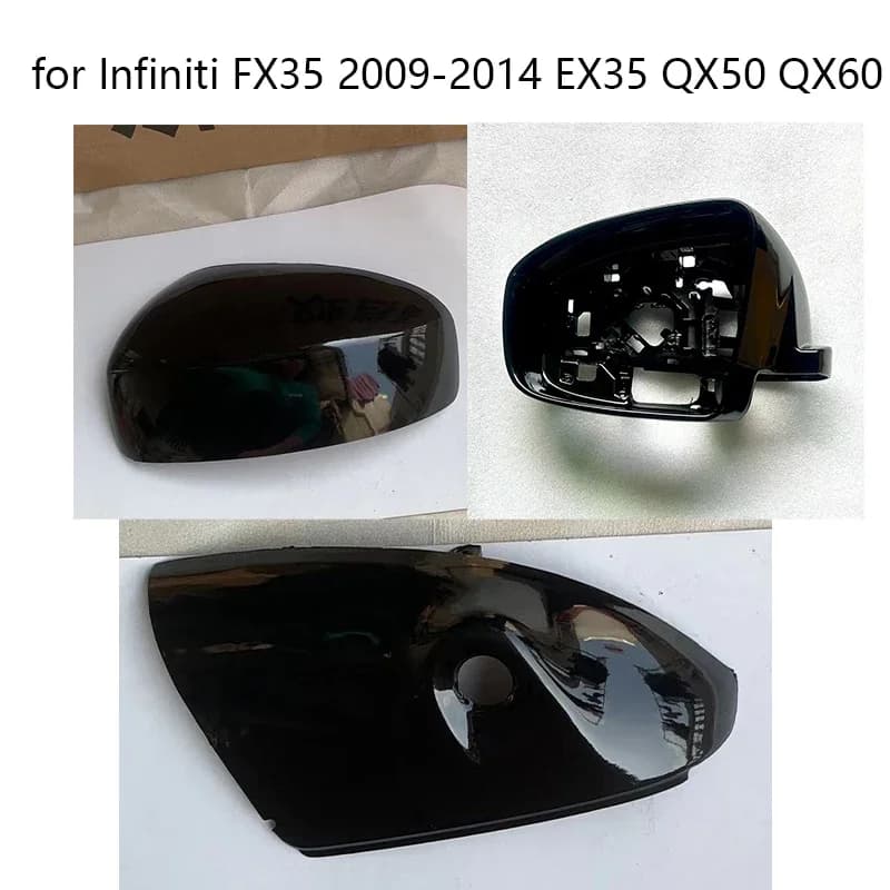 Black Side Rear Mirror Cover Frame Bottom Holder Left Right For Infiniti FX35 2009‑2014 EX35 QX50 QX60 Rearview Replacement Hous