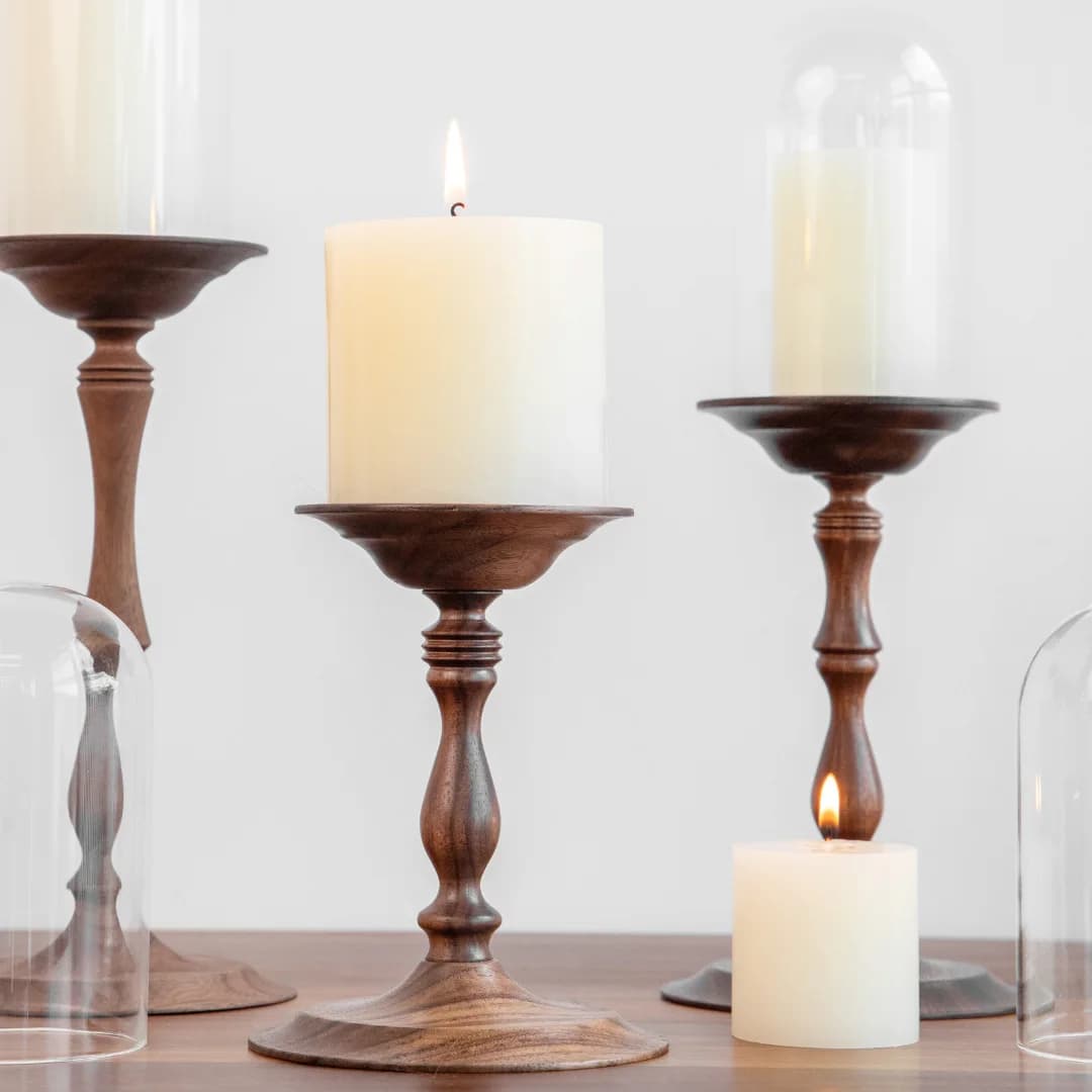 HeMu Vintage Natural Walnut Wood Candle Holder,Tall Wooden Candlestick,Decorative Candle Stand for Home,Wedding,Party & Festival