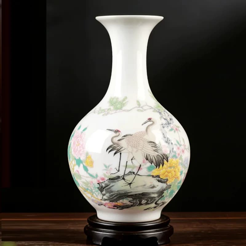 Jingdezhen ceramic ware, pink flower vase, flower arrangement, Chinese style living room, wine cabinet, office home decoration,