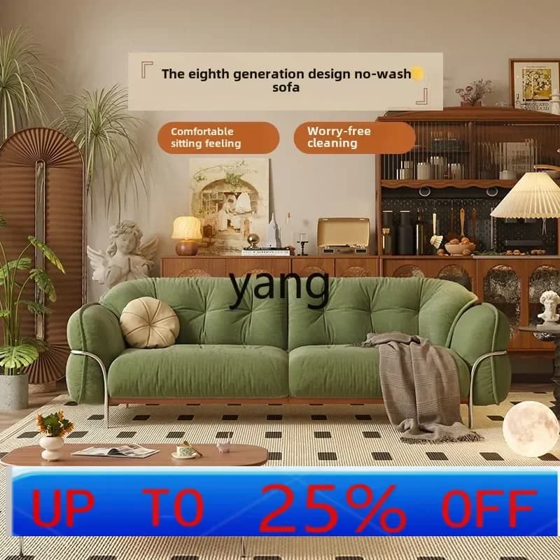 LH  retro living room small apartment cream wind green fabric sofa