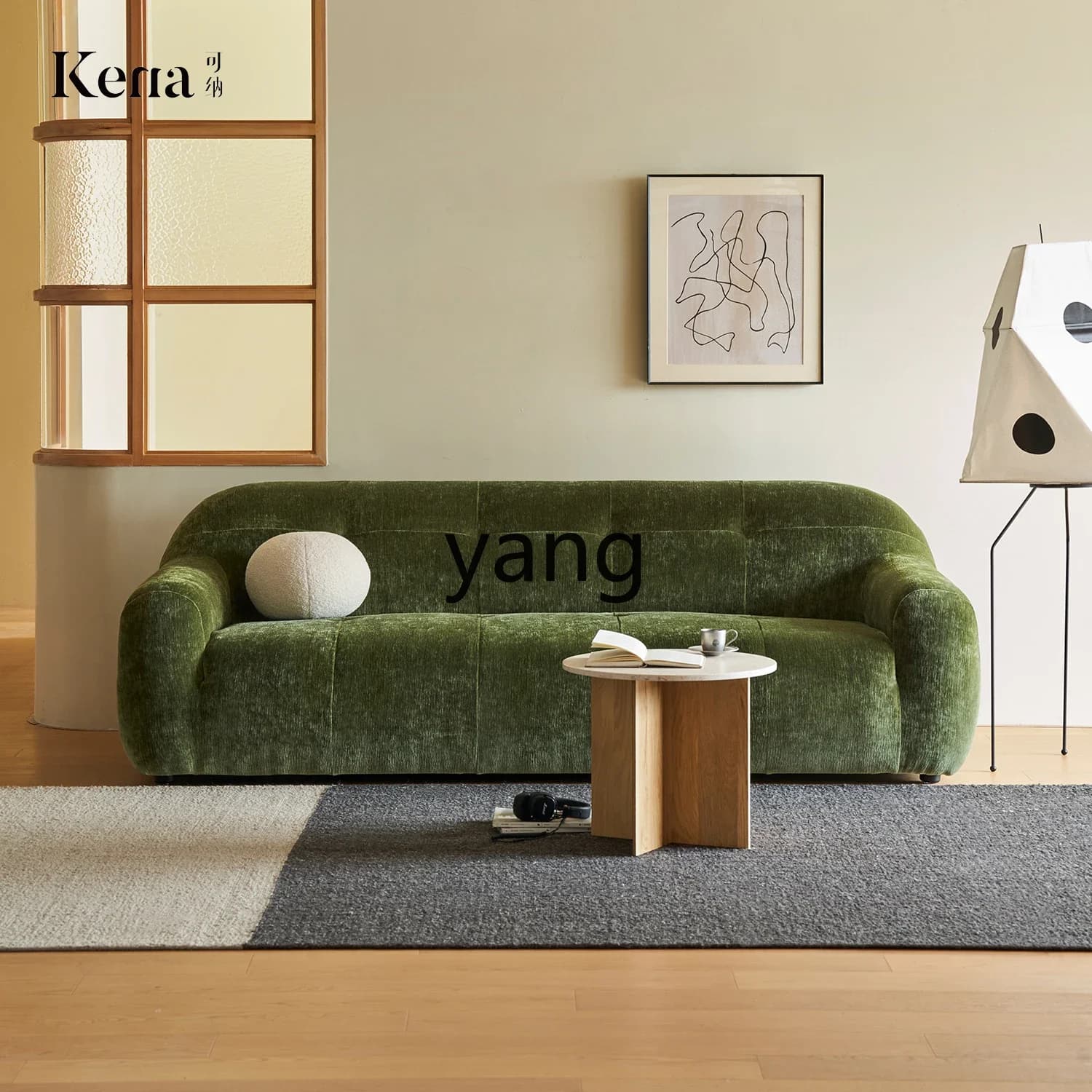 LTT fabric sofa retro green living room pearlescent satin velvet straight row three people