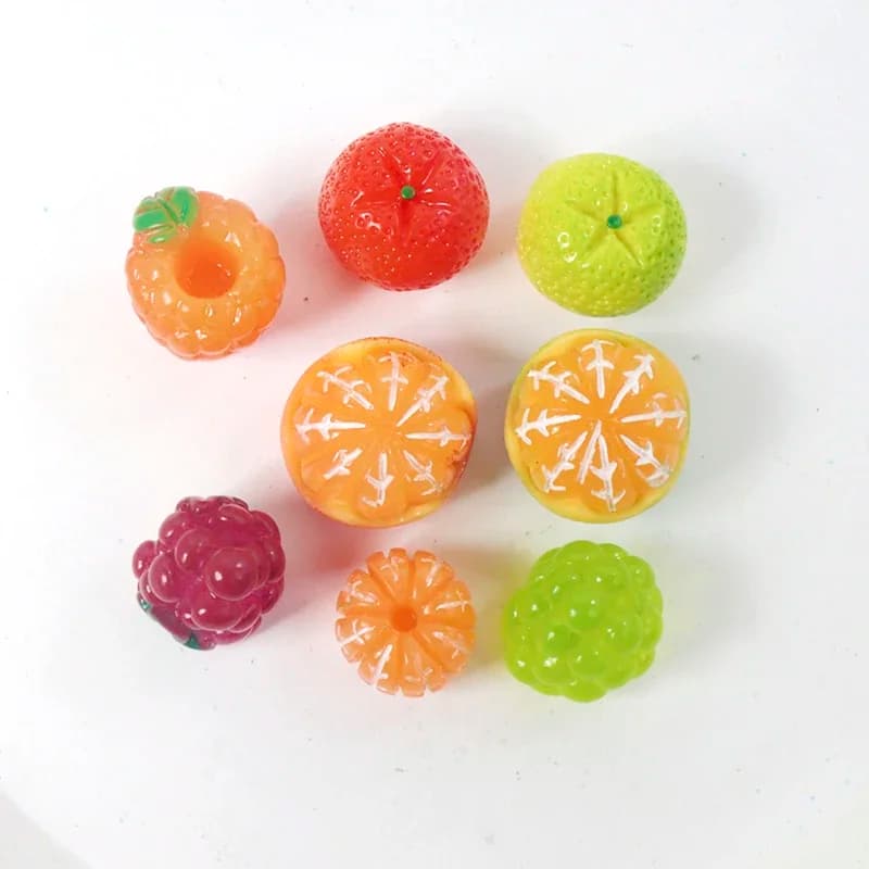 10/100pcs Resin Kawaii Colorful 3D Fruit Orange Grape Strawberry Egg Flower Flatback Stone Scrapbook Figurine Home Decor Crafts