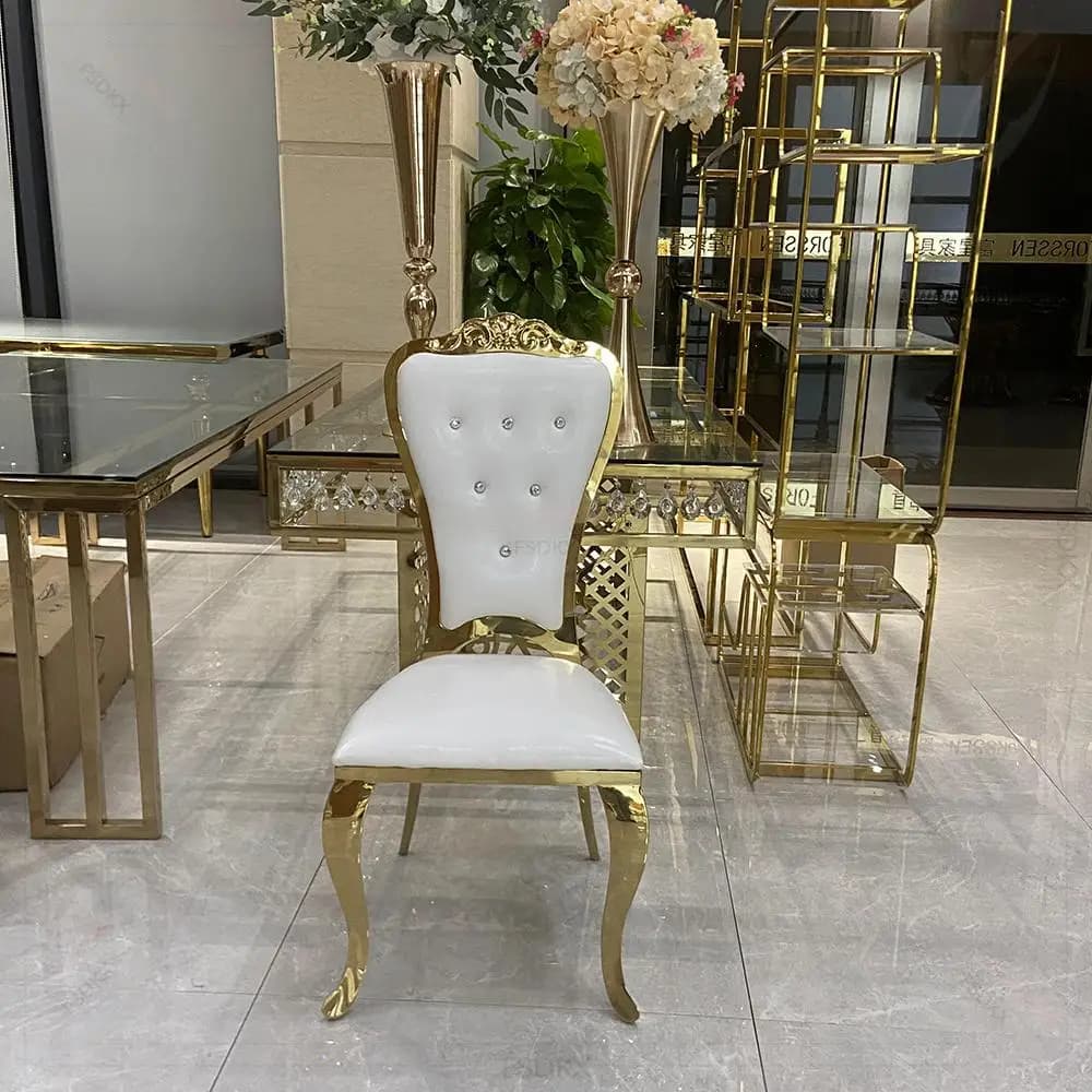 Wholesale Party Outdoor Wedding Reception Event Banquet Stainless Steel Gold High Back Chairs Luxury Dining Chairs for Events