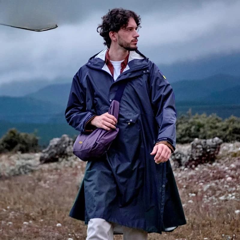 Functional retro windproof jacket men's and women's long waterproof raincoat