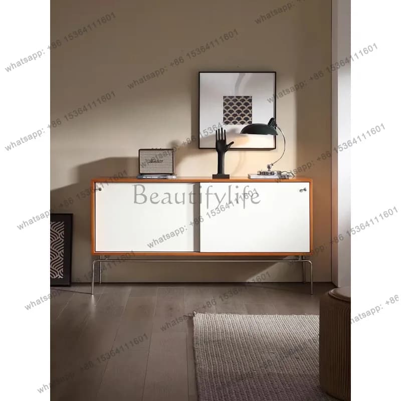Simple medieval dining side cabinet stainless steel storage retro storage small apartment