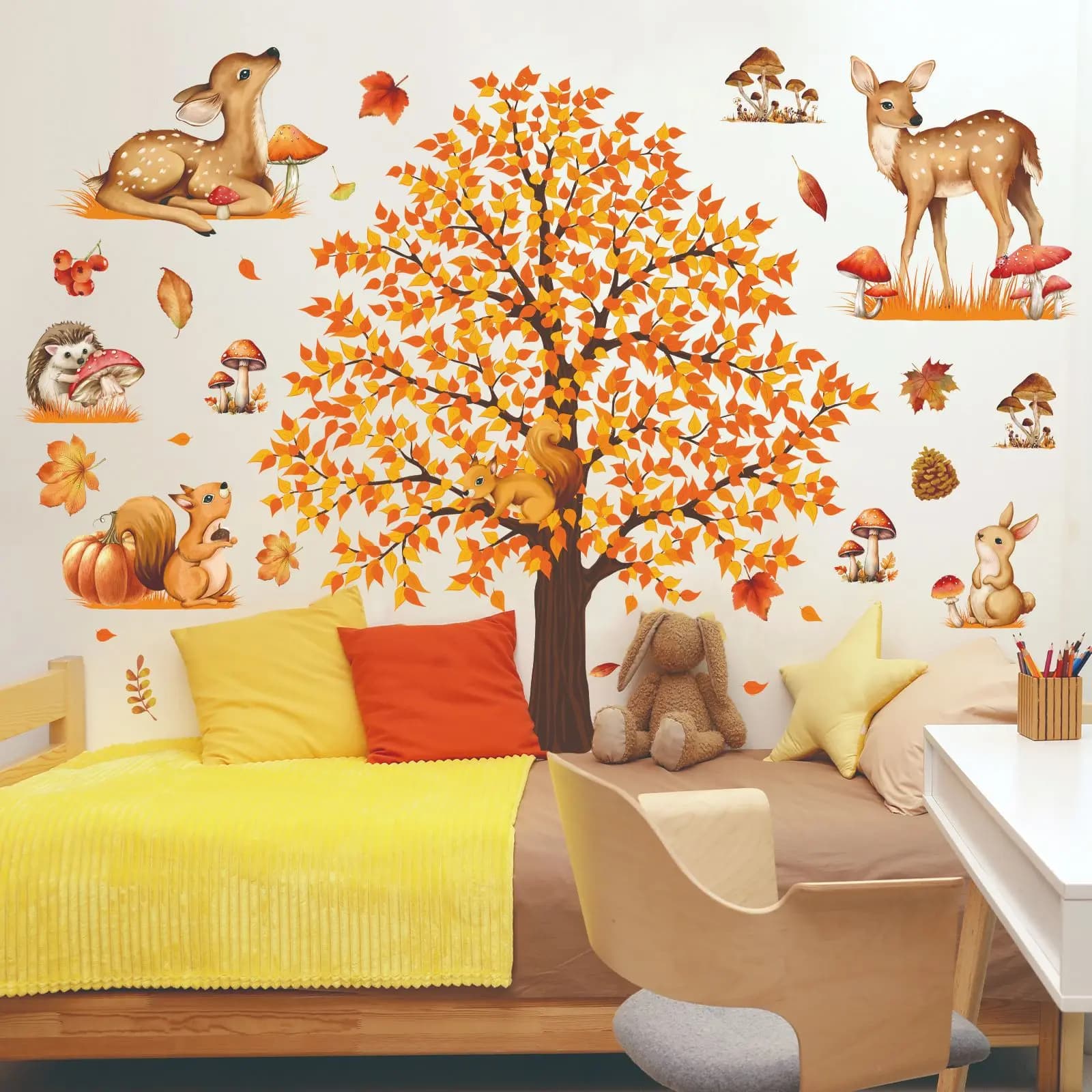 Cartoon Maple Leaf Tree Home Wall Sticker Bedroom Living Room Decoration