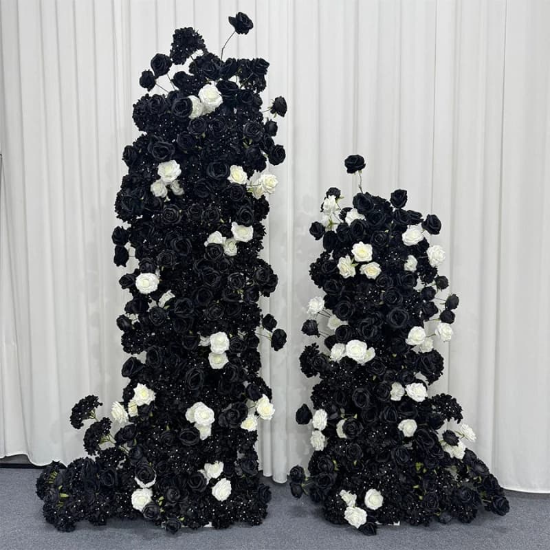 Wedding black and white rose arch dark stage background silk flower proposal arrangement props