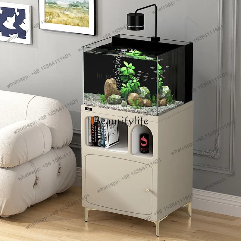 D06-French cream wind aquarium small living room back filter ecological fish tank