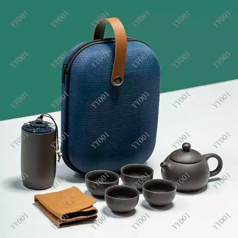 Portable Ceramic Kung Fu Tea Set Chinese Teapot 4 Cups Travel Camping Teaware Gift