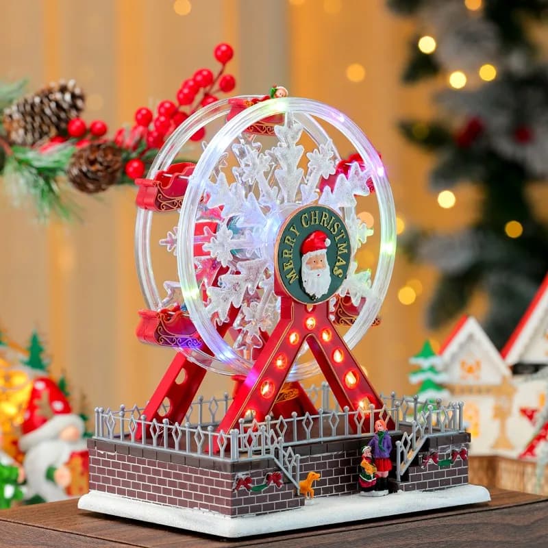 ‌Rotating LED Ferris Wheel Musical Box Christmas Decor with Glowing Lights Home Ornament Unique Holiday Gift for Kids & Adults