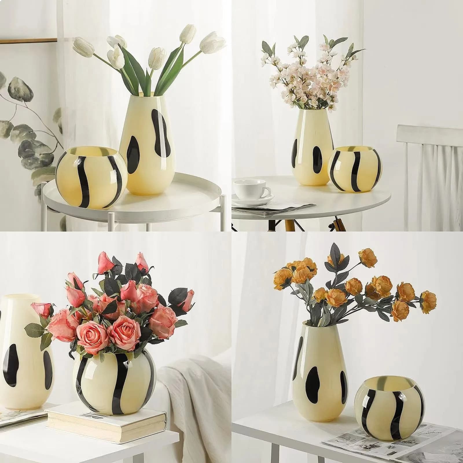 Panda Patterned Glass Vase Creative Imitation Ceramic Flower Arrangement Living Room Decor