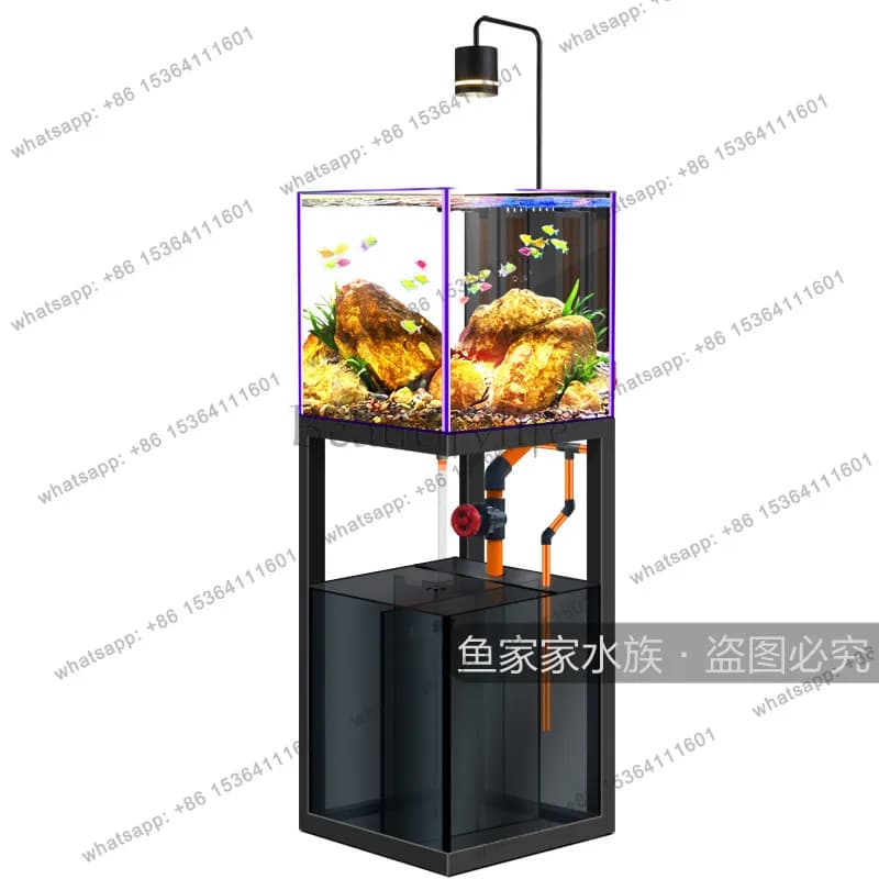 New ultra-white glass stream tank living room household small vertical golden fish tank water and grass bottom filter