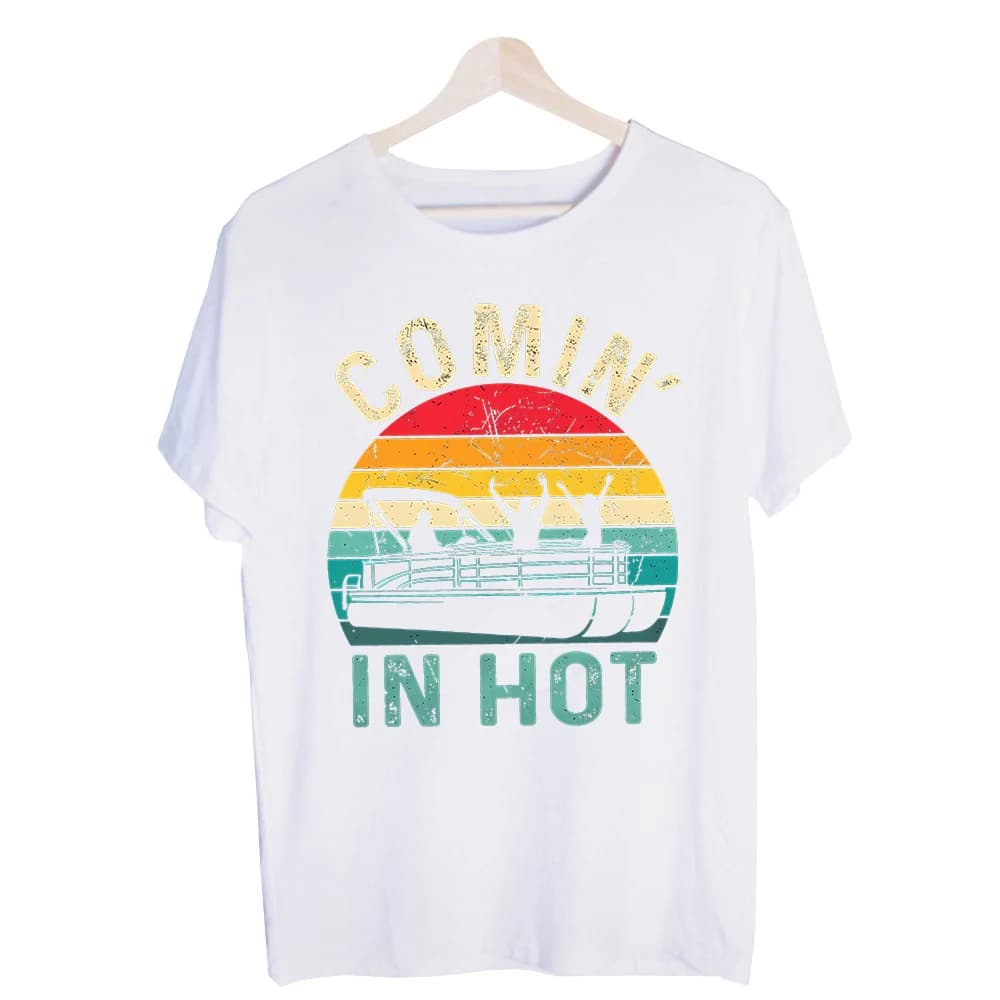 Men's Sunset Boat Slogan Graphic Tee, Vintage Style Short Sleeve T-Shirt for Summer Casual Outfits