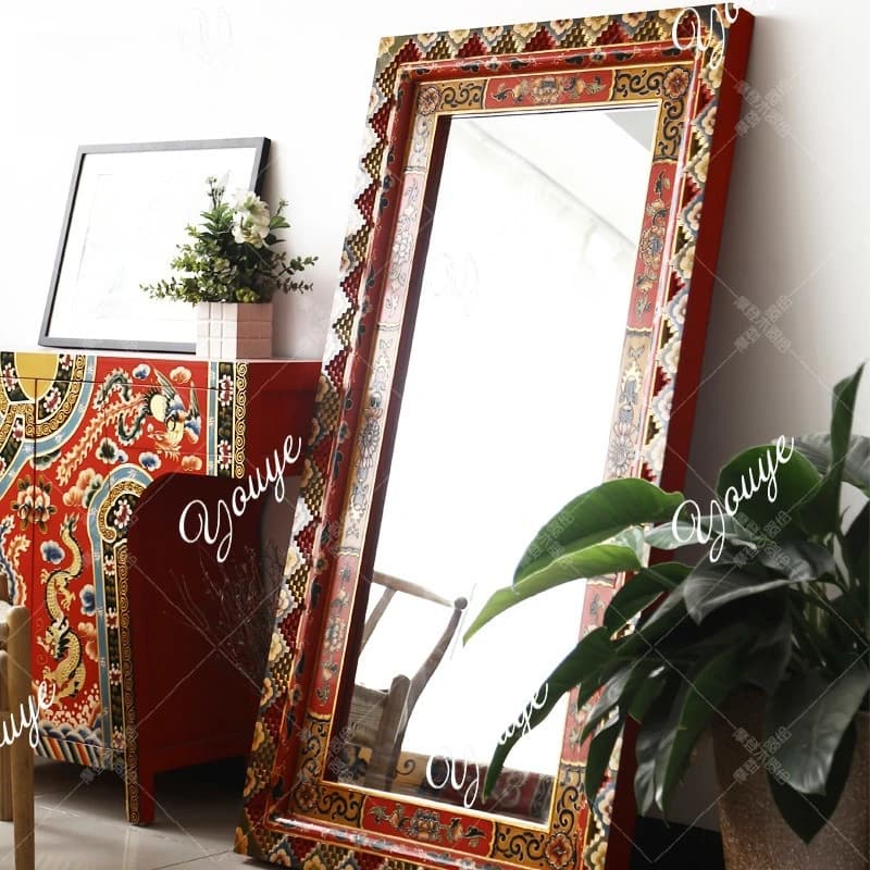 Tibetan furniture mirror fitting, makeup mirror positive appearance, dressing wall mirror Thangka frame designer