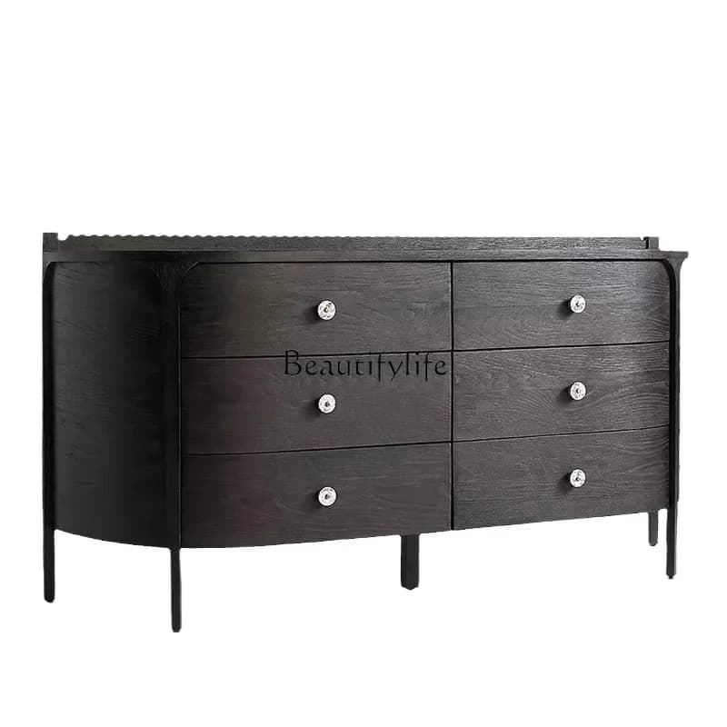 09American light  solid wood chest, modern simple black decorative cabinet, French style