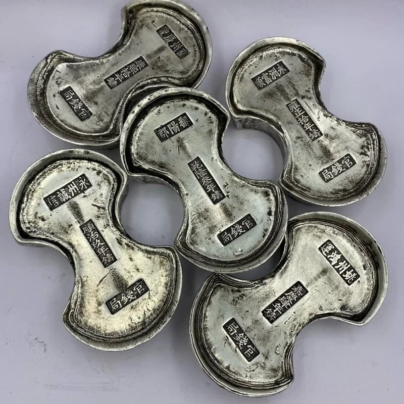 Ancient Crafts Qing Dynasty Old Silver Ingot Official Money Bureau Honeycomb Bottom Five Emperors Silver Ingot Antique Cultural