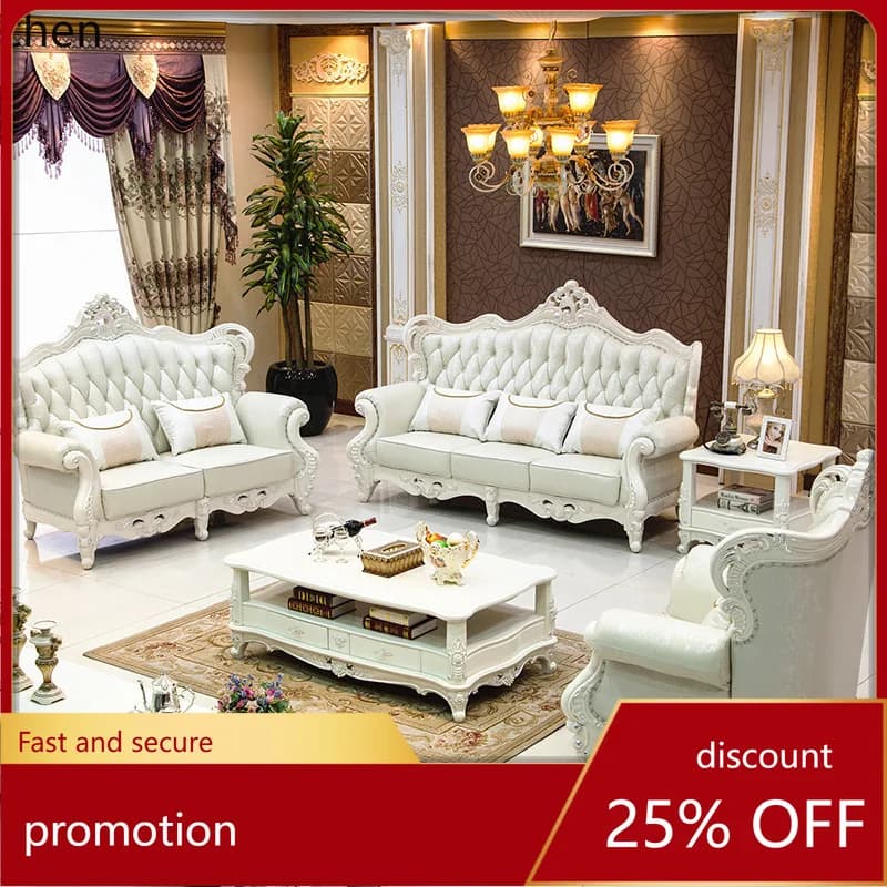 ZML Combination Living Room Furniture High-end Solid Wood Carved Top Layer Leather Sofa