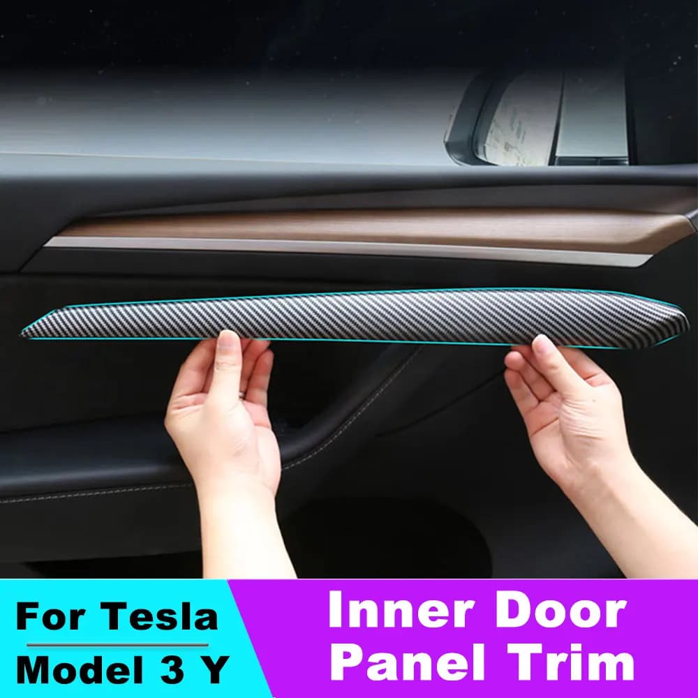 For Tesla Model 3 Model Y 2020-2023 Door Trim Interior Front Carbon Fiber ABS Trims Patch Cover Decoration Sticker Modification
