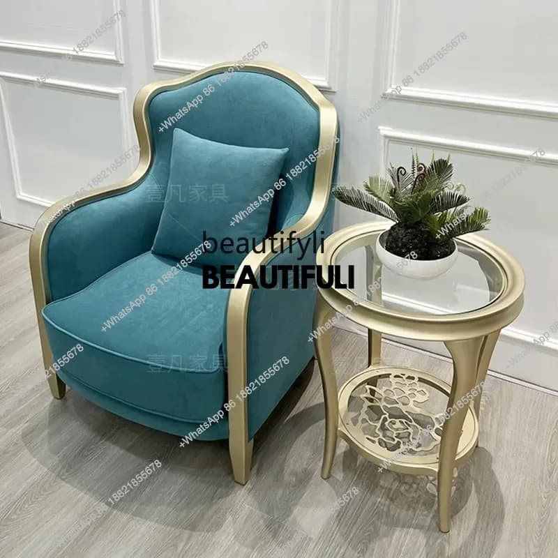 ss8350 American light luxury solid wood sofa chair living room model room French fabric single balcony leisure tiger chair furni