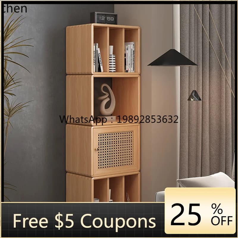WW  solid wood rattan storage cabinet living room floor storage bookshelf locker