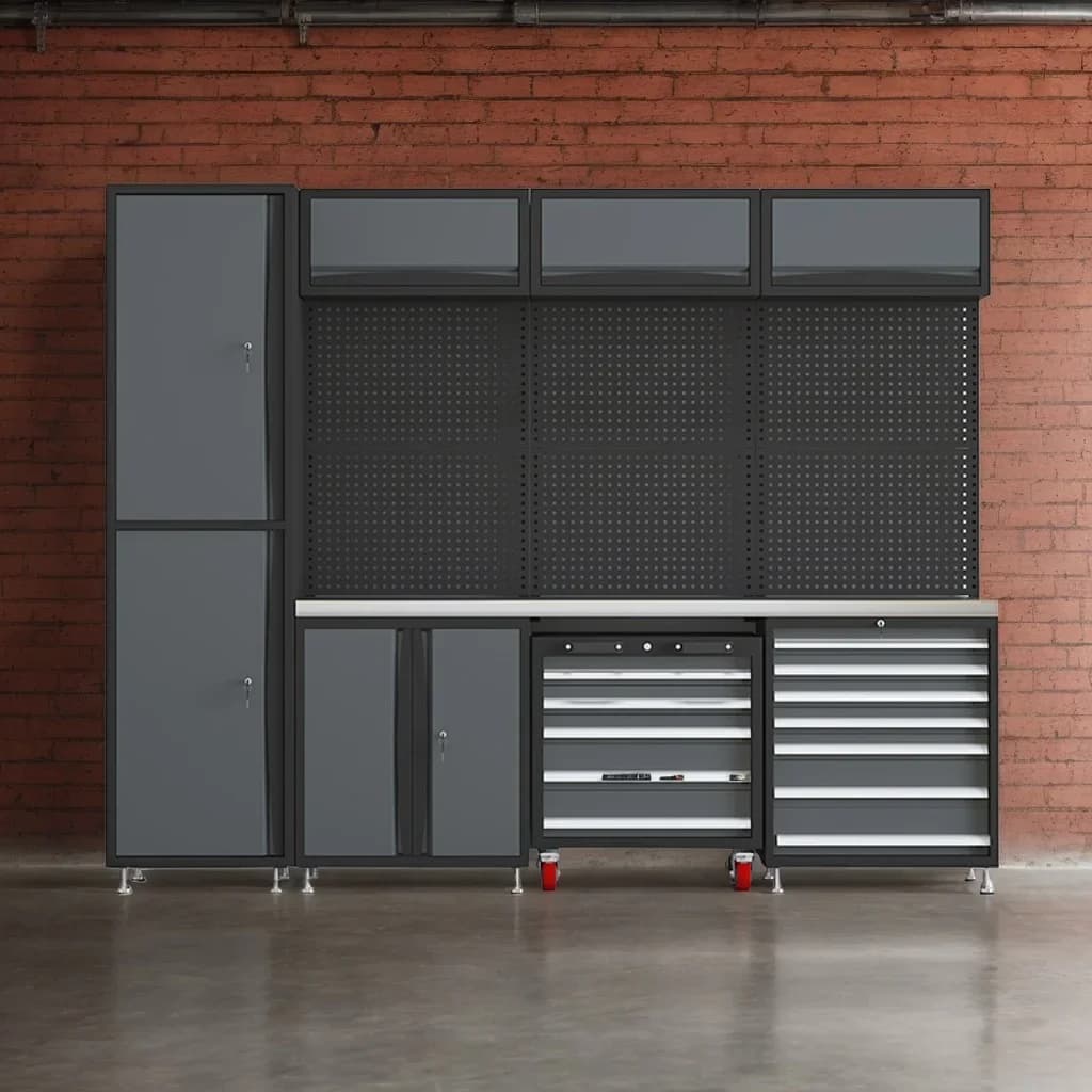 Steel modular tool cabinet with drawers for automotive repair and workshop storage