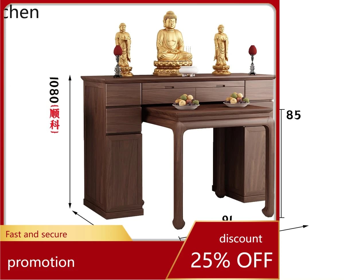 ZML Buddhist Altar New Chinese Style Standing Cabinet Guanyin God of Wealth Bodhisattva Offering Table Altar Cabinet