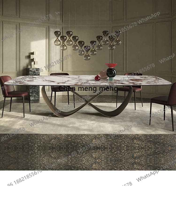 Light luxury fish belly white rock slab dining table simple, modern living room table