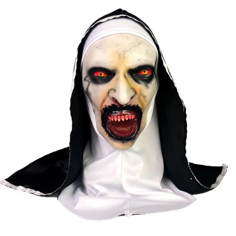 The Horror Scary Nun Latex Mask Headscarf Valak Cosplay for Halloween Costume Face Masques With Headpiece HH22-299