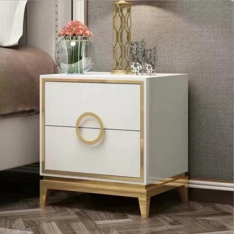 Modern light luxury wooden bedside table multi-function 2 drawer pull-out locker