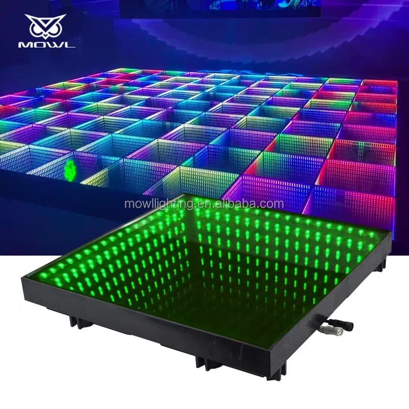 Infinity Tempered Glass Lighted Removable Wired 3D Infinity Mirror Lighted LED Dance Floor for Wedding Party Stage