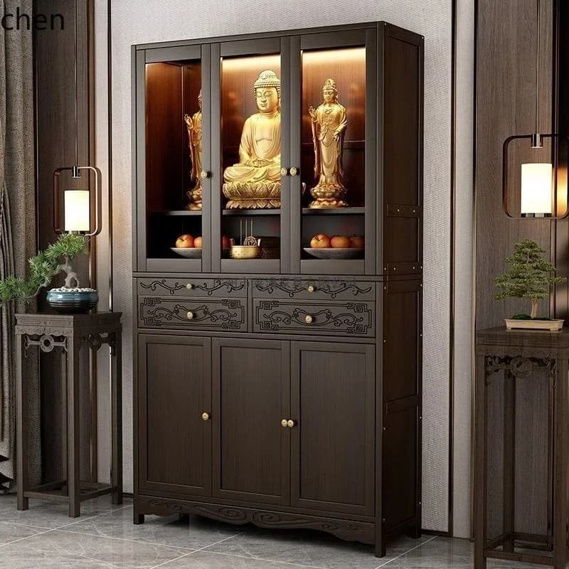 W- Altar Cabinet for Home Use, Standing Cabinet for God of Wealth, Shrine Cabinet for Guanyin Buddha Statue
