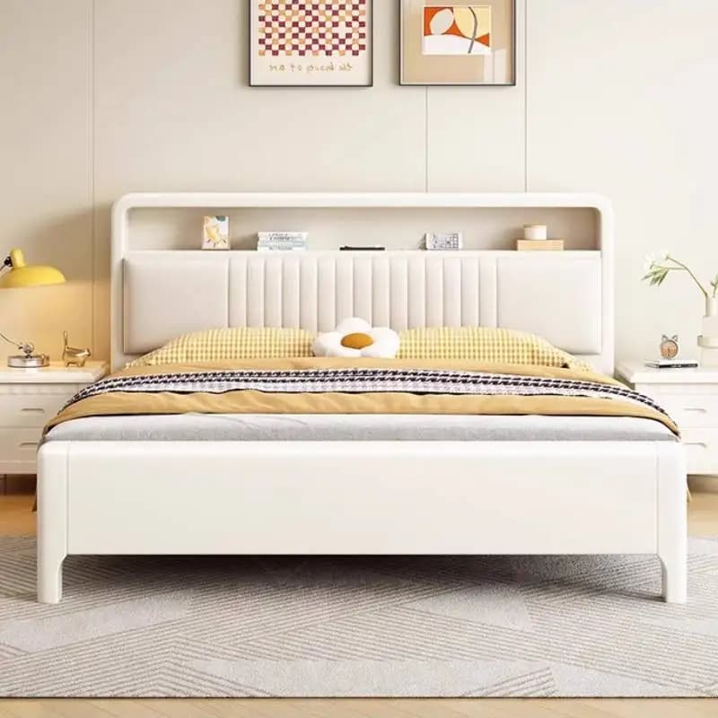 Room European Base Double Bed Frame High Sleeper Adults Storage Double Bed Bedroom Luxury White Schlafzimmer Bett Home Furniture