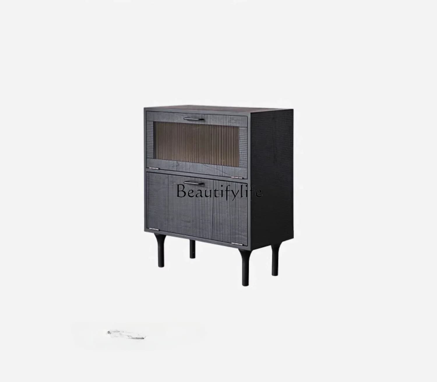 FGMedieval retro side cabinet industrial style solid wood glass door dining side cabinet black