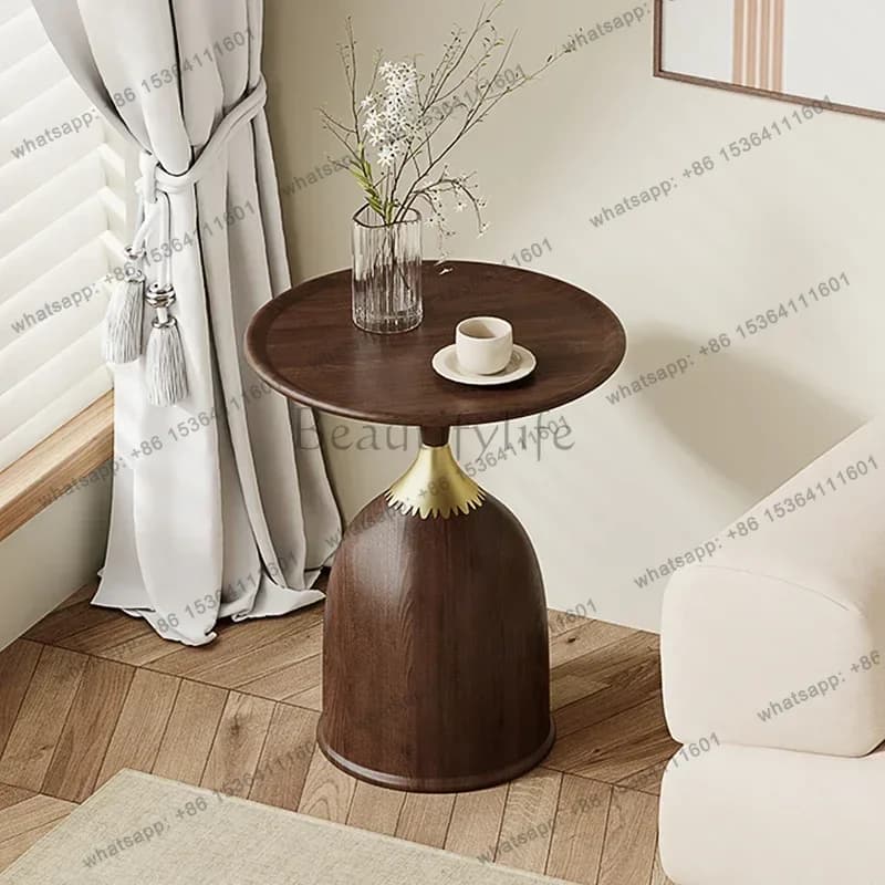 Round Table Home Living Room Corner Walnut Medium And Ancient Style Retro Side Table Small Coffee Table Sofa Side Cabinet Small