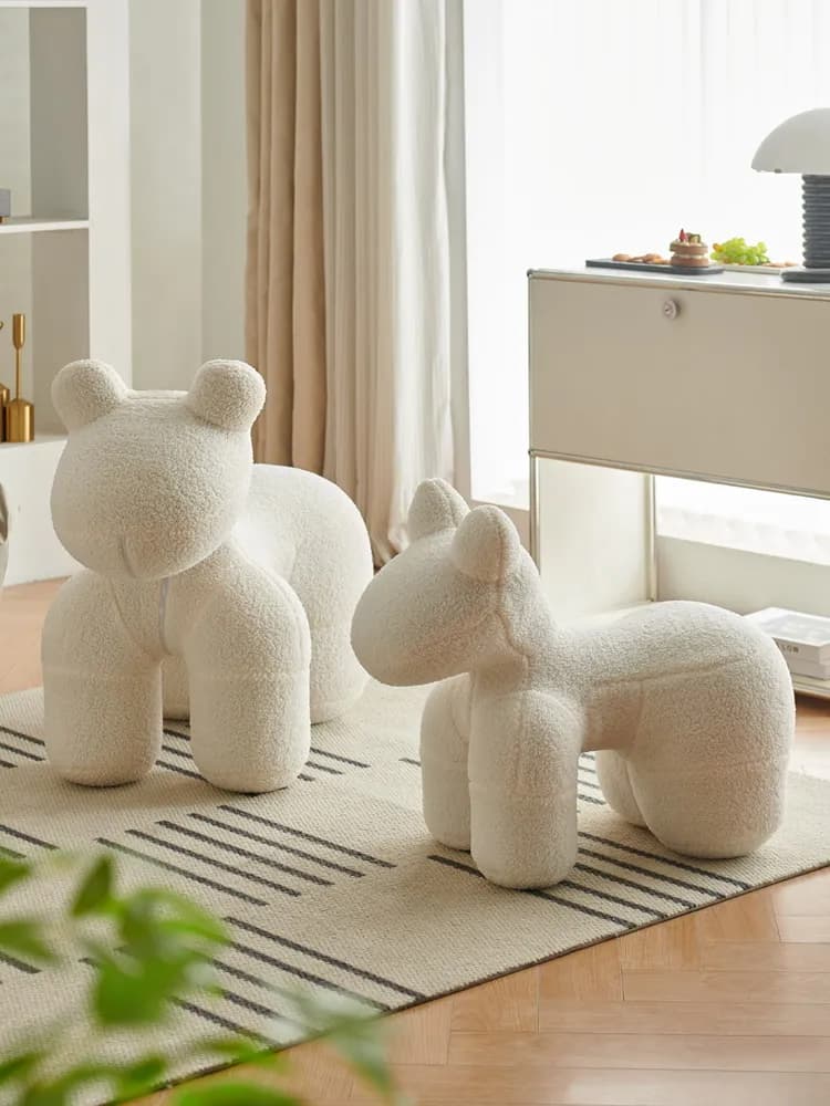 Creative Lamb Plush Stool, Small Horse Furniture,Living Room Decoration,Animal Seats,Design,Cartoon,Dog Shaped Stools,Customized