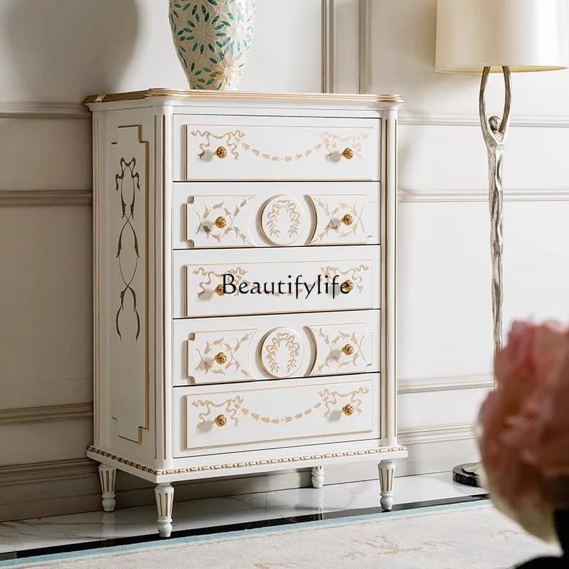 02*American solid wood porch cabinet European decorative retro painted drawer cabinet