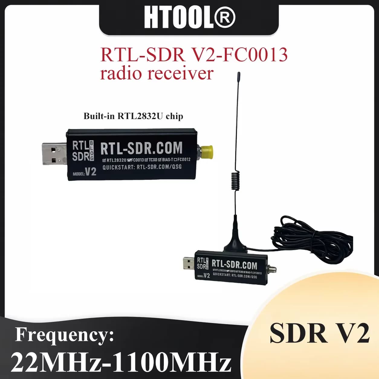 RTL SDR Radio RTL2832U RTL-SDR Chip Receiver with FC0013 Tuner Band 22-1100MHz Amateur Radio Stations