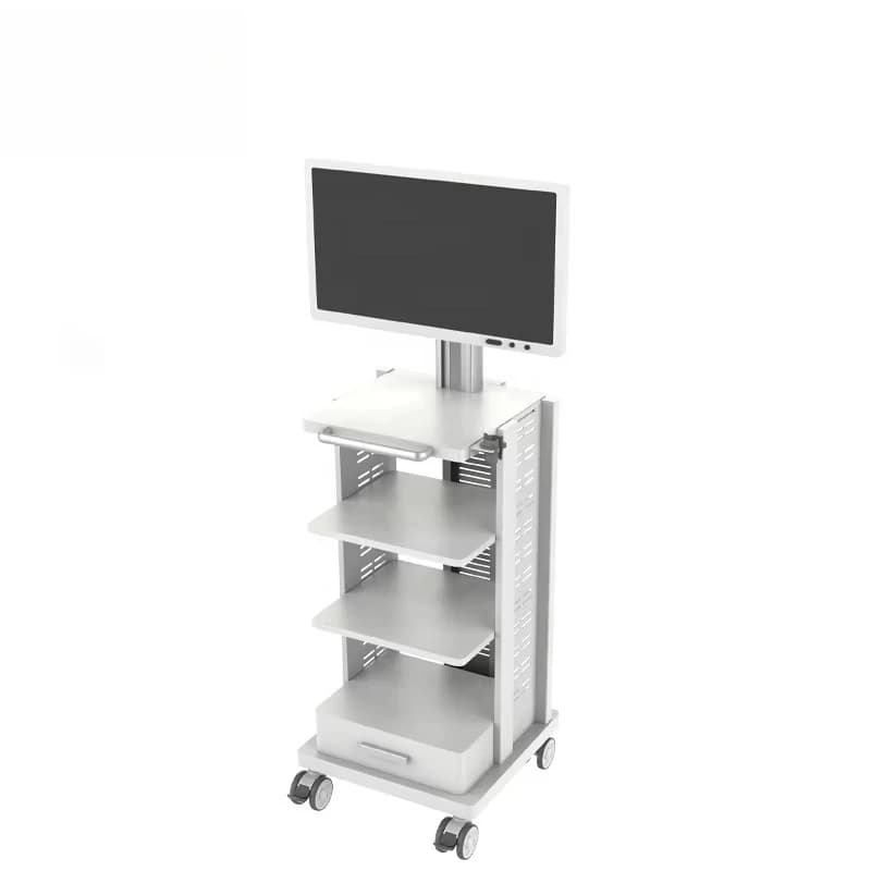 Medical trolley mobile workstation with display stand Hospital 4-layer frame and drawers