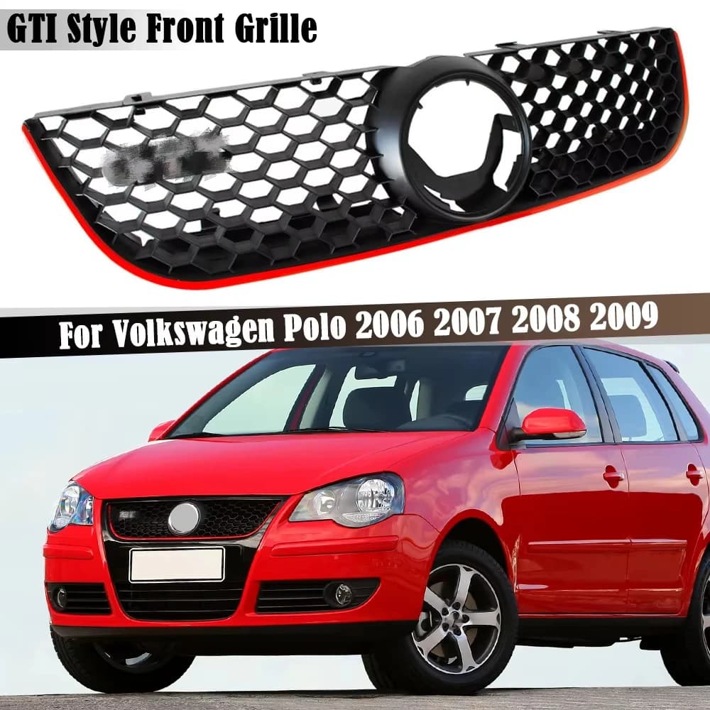 GTI Style Car Front Bumper Centre Upper Grille Honeycomb Hex Mesh Lower Grills For Volkswagen VW Polo 2006 2007 2008 2009