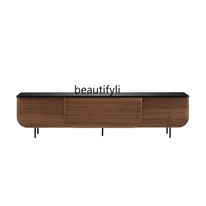 Designer high-end solid wood  home decoration ornament retro style walnut floor-to-ceiling low cabinet against the wall