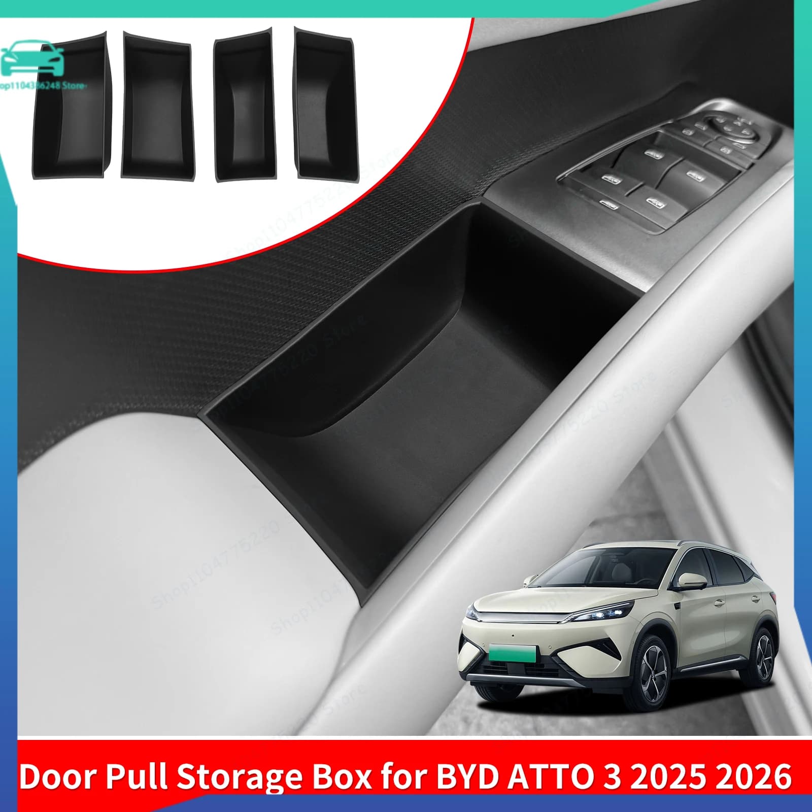 For BYD ATTO 3 EVO / YUAN PLUS 2025 2026 Car Door Handle Storage Box TPE Front Rear Door Storage Tray Organizer Accessories