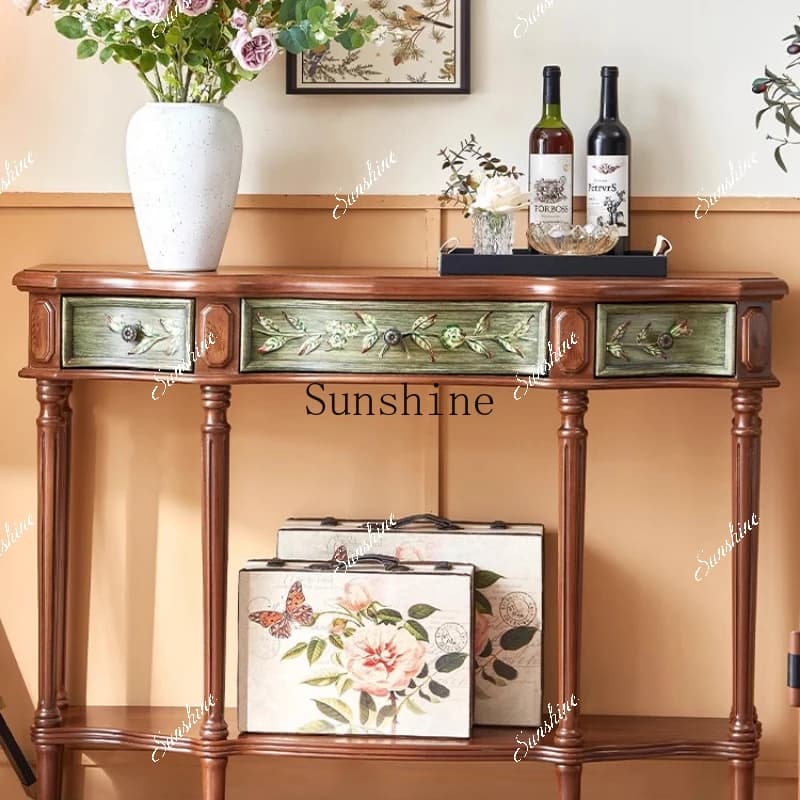 American rural retro painted edge few living room entrance retro old three bucket cabinet