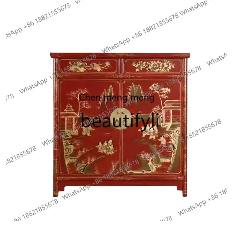X Solid Wood Shoe Cabinet Double Door Painted Vintage Living Room Entrance Storage Sideboard