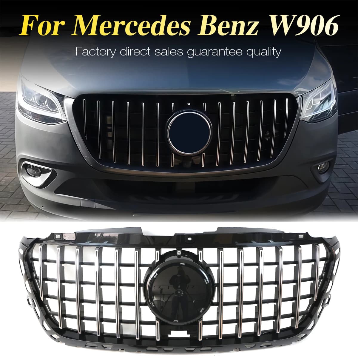 Front Bumper Grille For 2018-2025 Mercedes Benz Sprinter W906 2500 3500 Chrome & Black