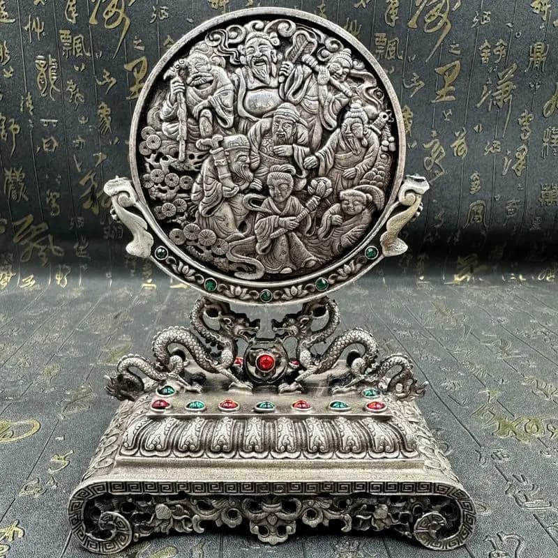 Double Dragon Eight Immortals Screen Ornament Bronze Artifacts Cultural and Creative Market Old Collection Items