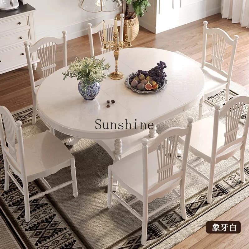 American retro solid wood dining table and chair combination retractable variable round dining table