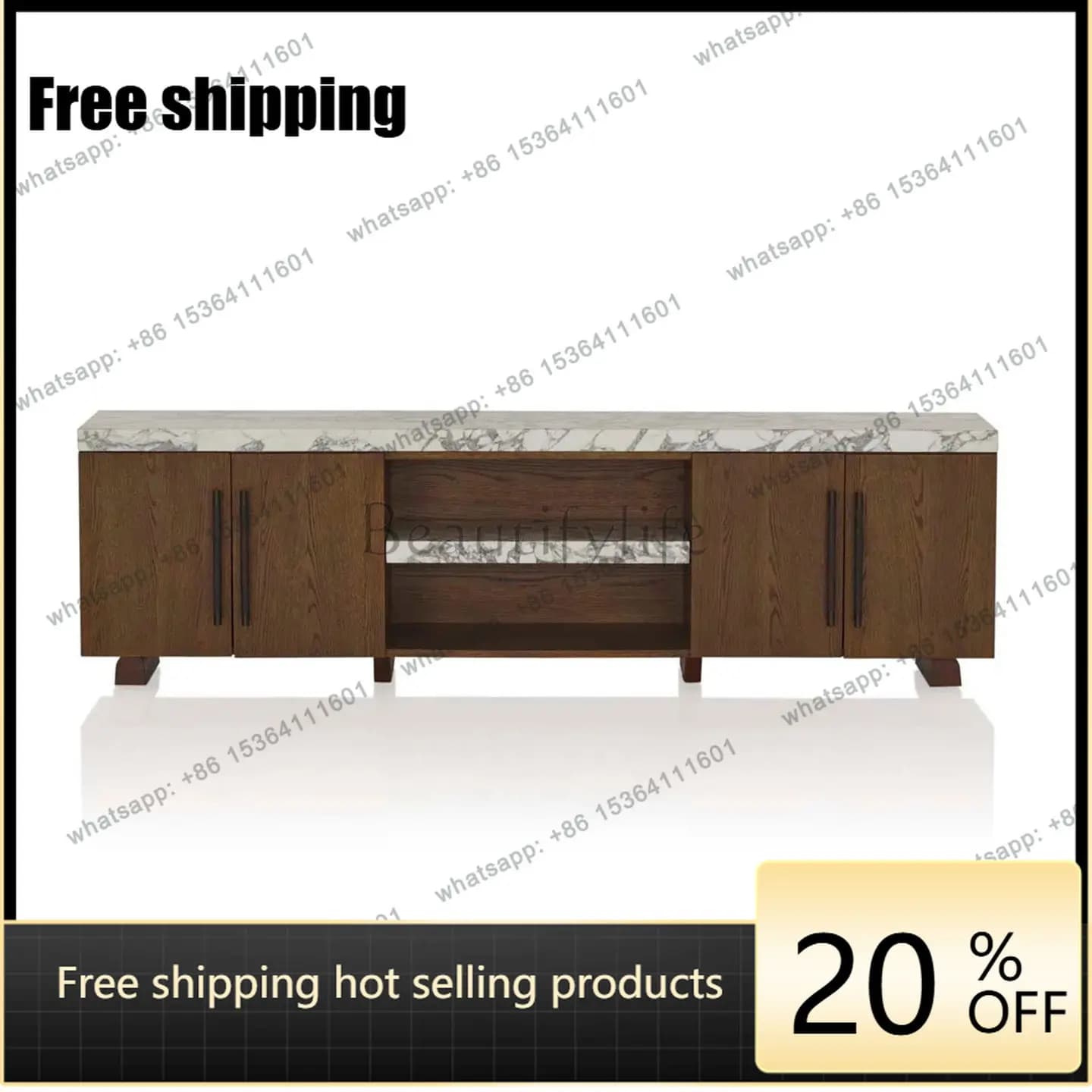 Medieval designer marble TV cabinet, modern minimalist high-end sense wabi sandy wind minimalist retro audio-visual cabinet